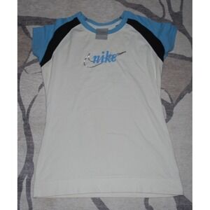 Vintage Nike T‑Shirt Women's Medium White Blue Graphic Front Y2K